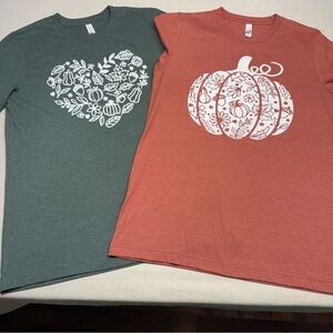 Charming Fall Pumpkin and Heart Woman’s Tees - Green and Orange - Size Medium